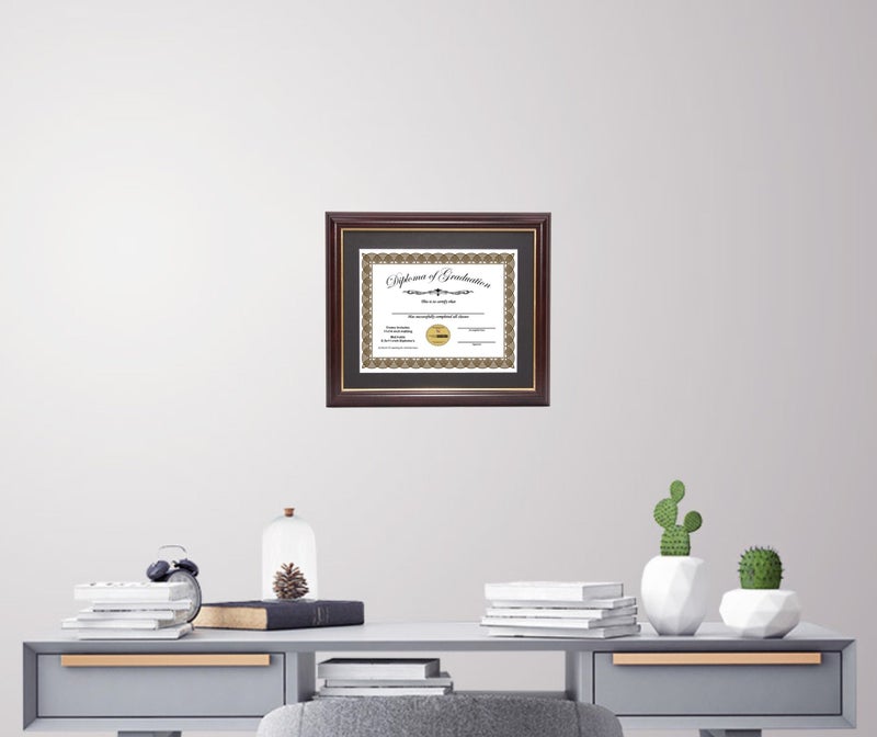 Creative Picture Frames 8.5x11-11x14mh.gold Mahogany Diploma Frame with Gold Rim and Black Matting To Hold 8.5 by 11-inch Graduation Certificate with Easel and installed Hangers - Image 4